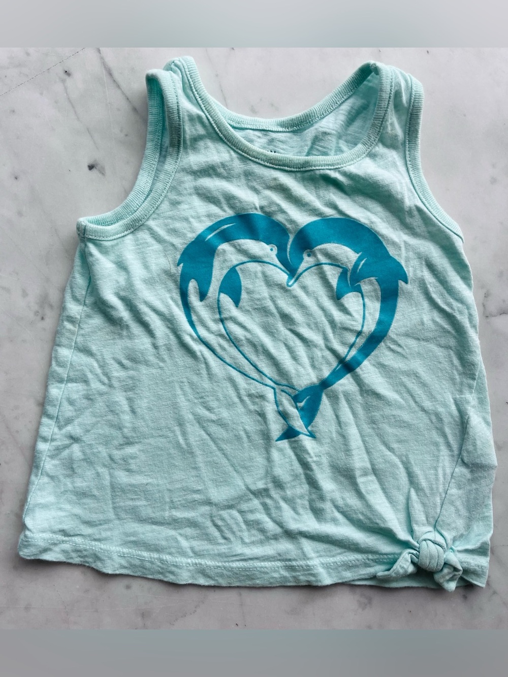 Baby Gap Toddler Tie-Front Mint Blue Dolphin Heart Tank Top Size 2